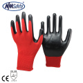 NMSAFETY 13 Gauge Roter Polyester-Liner mit schwarzen Nitril-Sicherheitsarbeitshandschuhen China-Hersteller